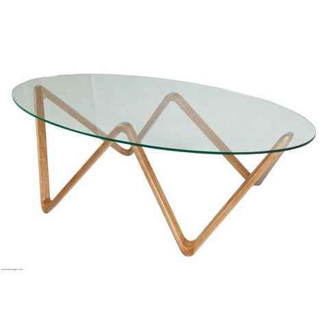 Glass Oval Coffee Table - Dark Oak Frame