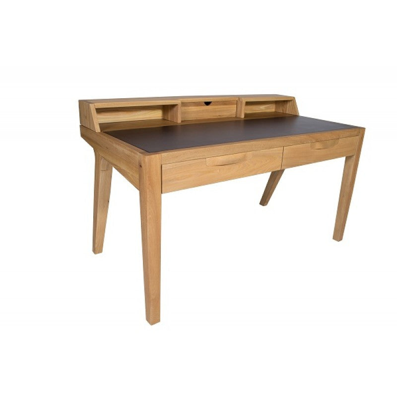 Writers Desk - Natural Elm and Brown Leather