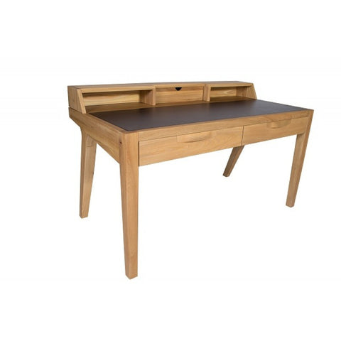 Writers Desk - Natural Elm and Brown Leather