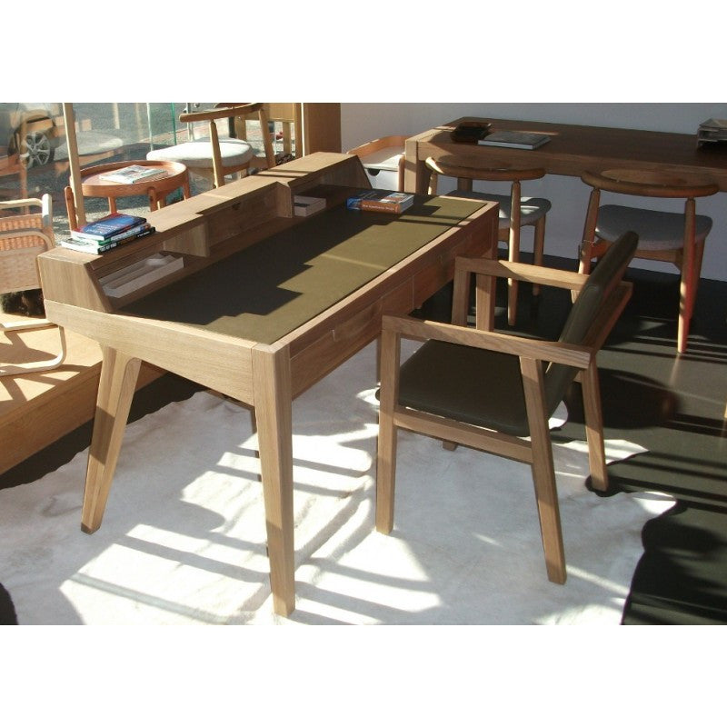 Writers Desk - Natural Elm and Olive Green Leather